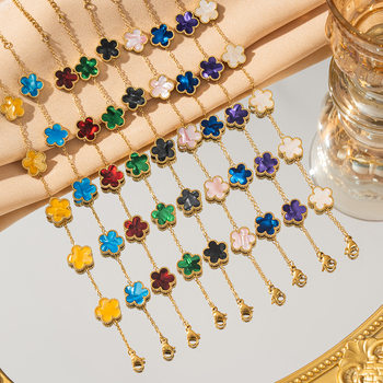 Cross-border titanium steel lucky clover five-leaf clover five-flower bracelet light luxury high-end female niche gradient stainless steel jewelry