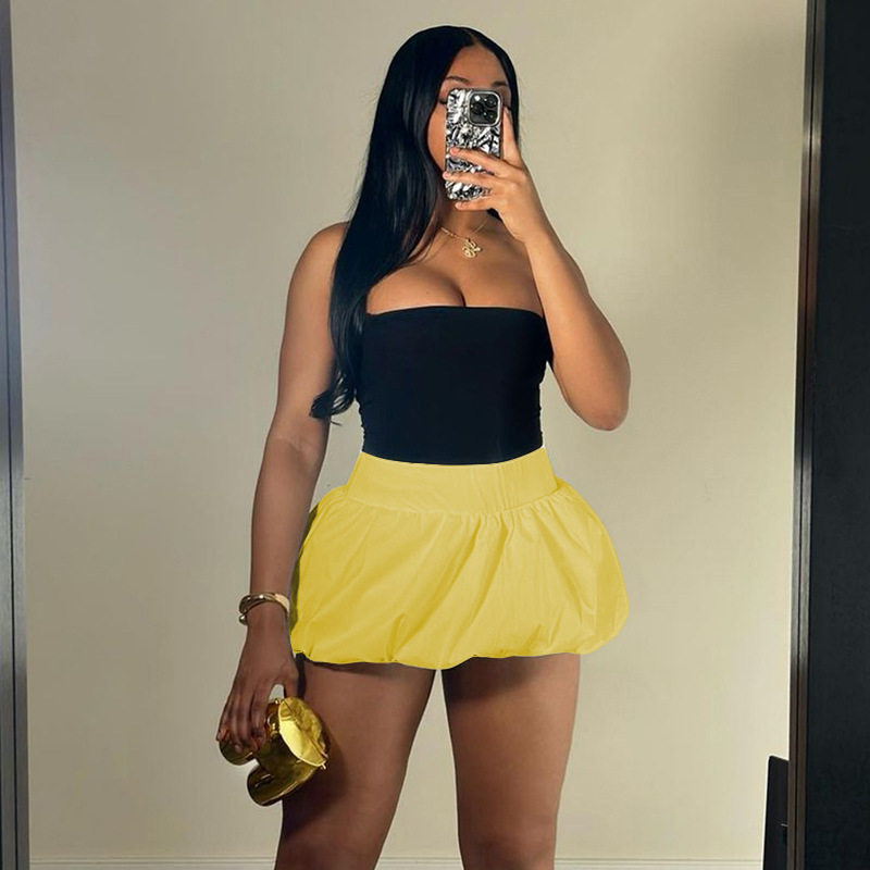 Summer Womens Bubble Skirt High Waist Solid Color Versatile Design Casual Wear for Parties or Outings Wholesale