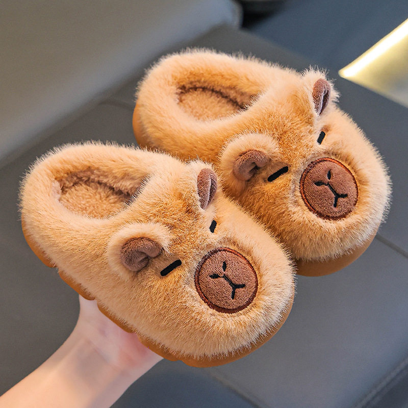 Kapibala Kidsren's Cotton Slippers for Boys and Girls in Winter Family Indoor Fleece-Lined Warm Kidsren's Furry Slippers for Women