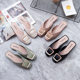 2021 fashion new online celebrity loafers square buckle pvc plastic half-pack shoes flat half slippers women's shoes summer wholesale