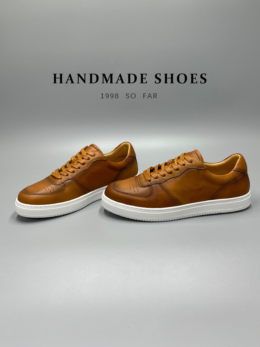 Giày sneaker nam da bò lớp đầu tiên đế bằng đệm khí cổ điển dễ phối — Màu nâu, Màu đen, Màu trắng