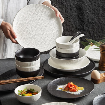 Black and White Ceramic Dishes, Dishes, Home Eating Bowls, Soup Bowls, Fish Plates, High-End Accessible Luxury Japanese Tableware Set