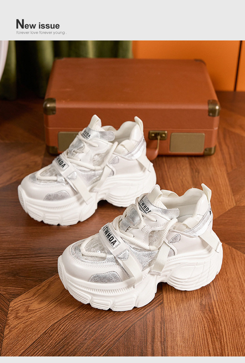 Giày sneaker nữ chunky đế dày lưới thoáng khí gót siêu cao 8 cm — Len tinh khiết, Bạc, Tím chi tiết 12