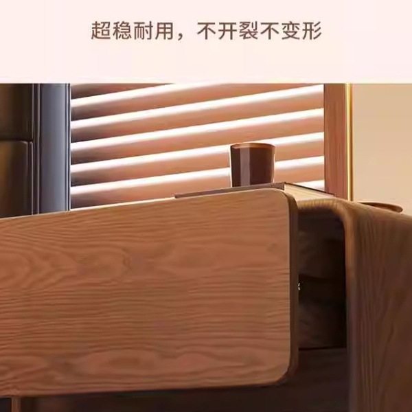 Light Luxury Solid Wood Bedside Table 2025 New Popular Cream Style Walnut Color Home Bedroom Bedside Storage Cabinet