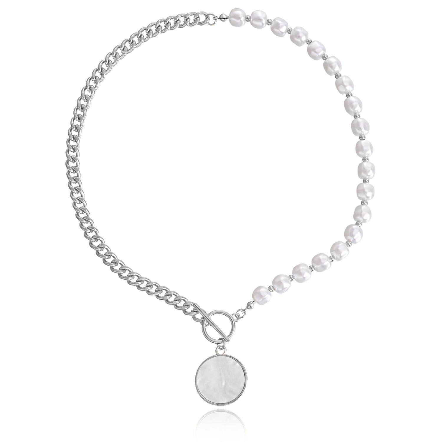 欧美跨境饰品 朋克锁骨链小众设计贝母项链女 潮流合金毛衣链项饰