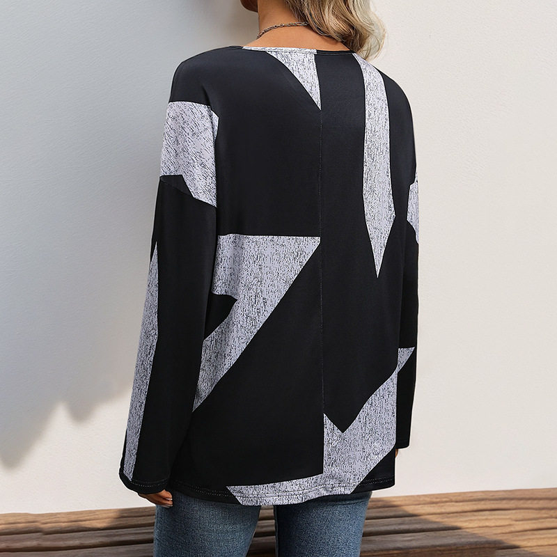 Casual Color Block Long Sleeve Top for Women Loose Fit Autumn Style Comfortable Fabric Wholesale Available