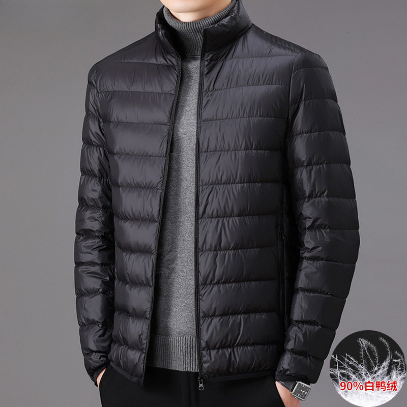 2024 Winter New Light and Thin Down Jacket Men's Solid Color Lightweight Collar 90 White Duck Down Short Warm Jacket T