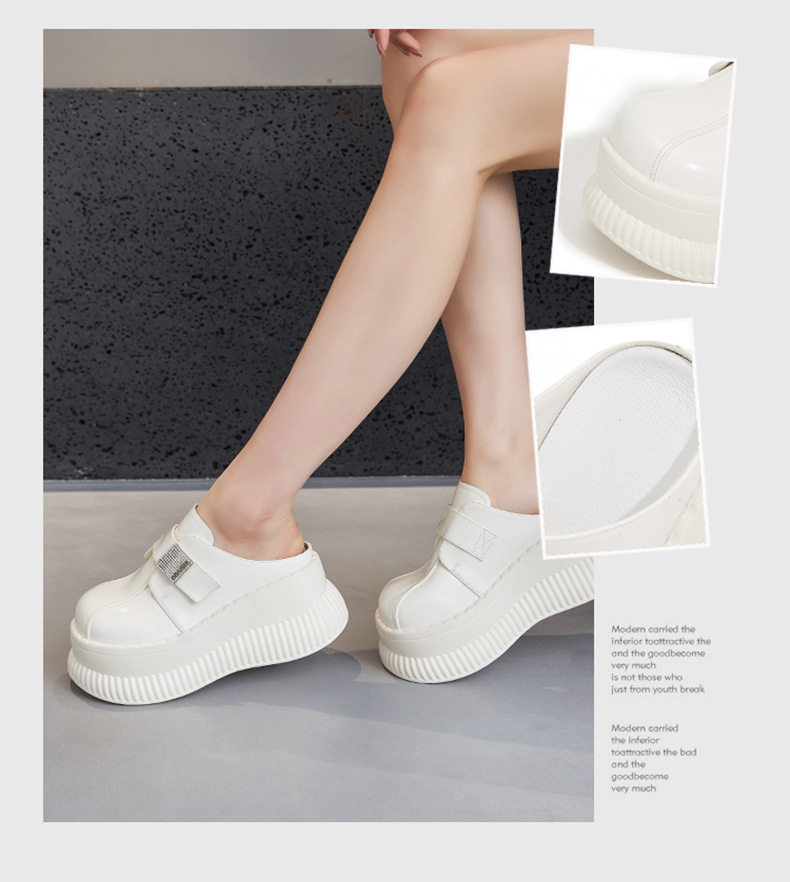 Dép sandal nữ quai chữ V đơn giản đế bệt — Đen, Len nguyên chất chi tiết 2