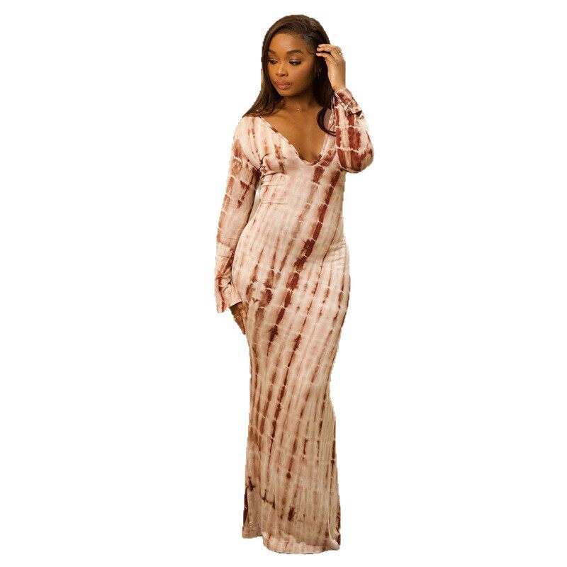 Fashion Womens Color Block Bodycon Dress Loose Fit V Neck Long Sleeve Stretch Fabric Casual Wear for Spring and