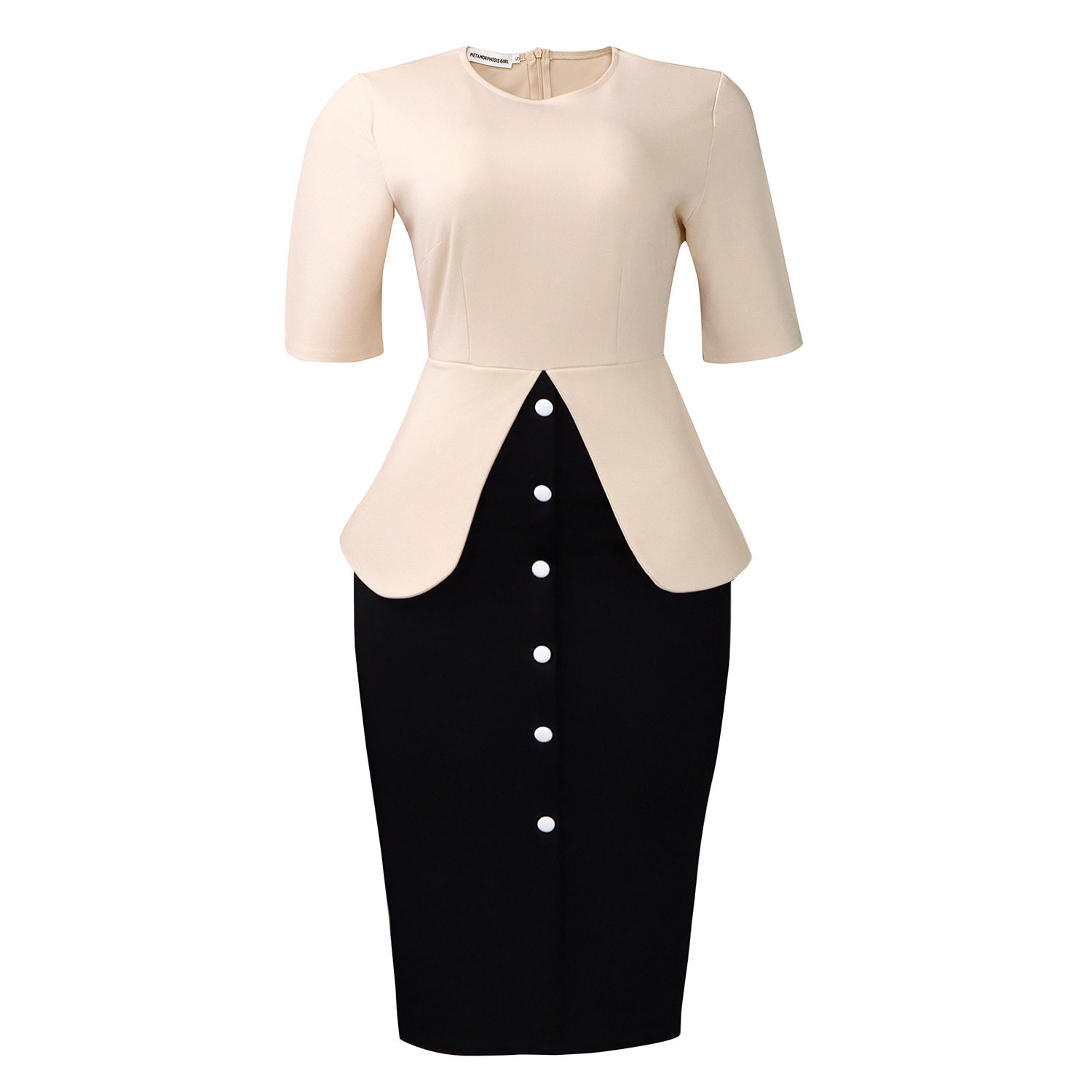 Elegant Round Neck Color Block Bodycon Dress Short Sleeve Fashionable Design Perfect for Parties Wholesale Available
