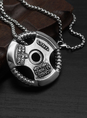 项链吊坠杠铃片圆盘钛钢男饰品