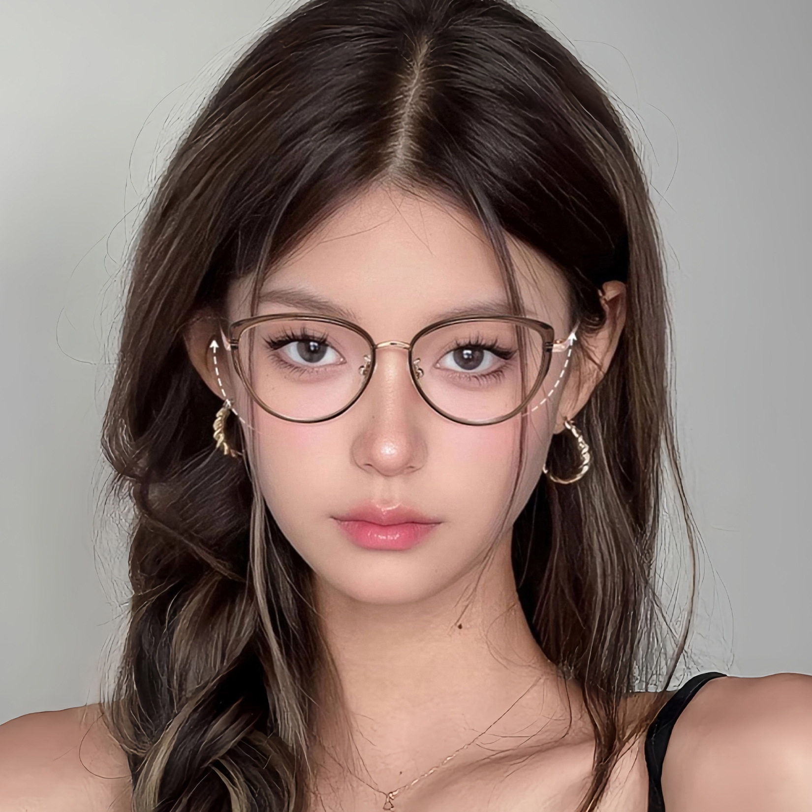 Women's Cold Frame Glasses for Myopia, High-End Brown Modern Style with Ultra-Light Glasses Frame, Cat-Eye American Retro