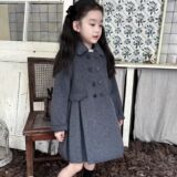Корейская версия двустороннего шерстяного пальто для девочек, детская одежда 2025 года, весенне-осеннее новое детское шерстяное пальто в западном стиле