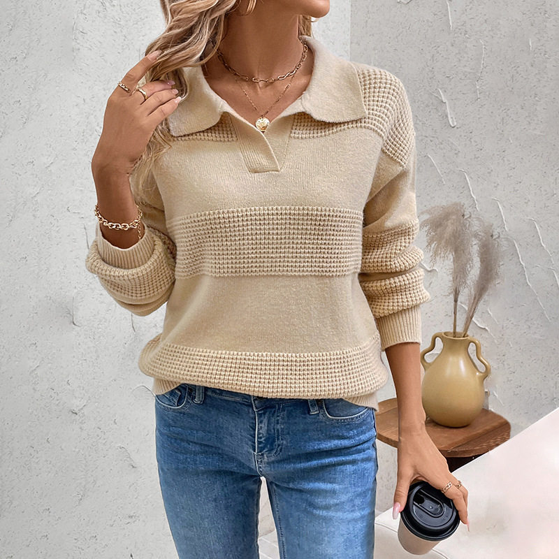 Casual Korean Style Knit Sweater Solid Color Half Zip Collared Design Perfect for Everyday Wear Wholesale Available