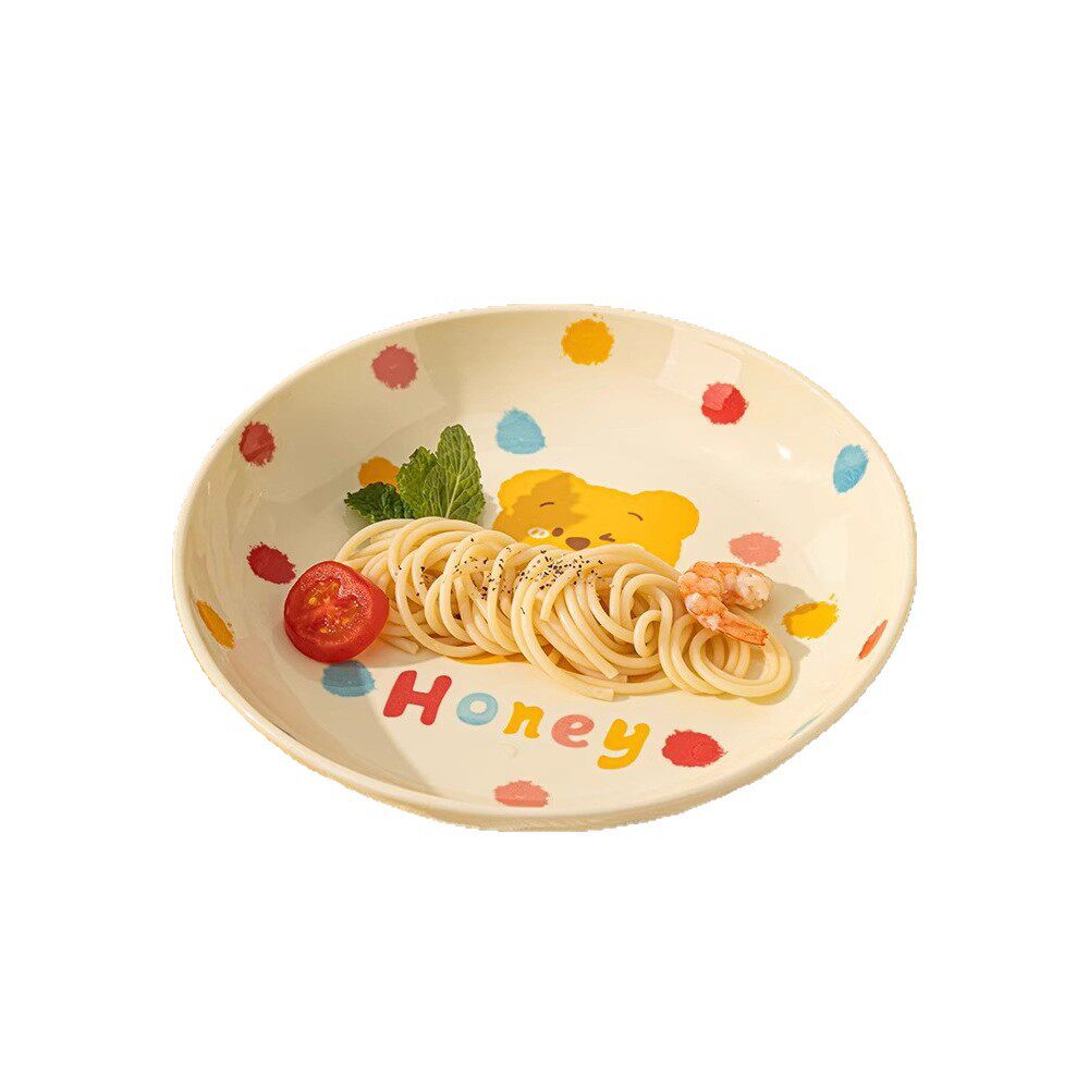 Underglaze Color Cute Tableware High-End Little Yellow Bear Dishes Household Ceramic Dishes Soup Bowl Water Cup Noodle Bowl Set