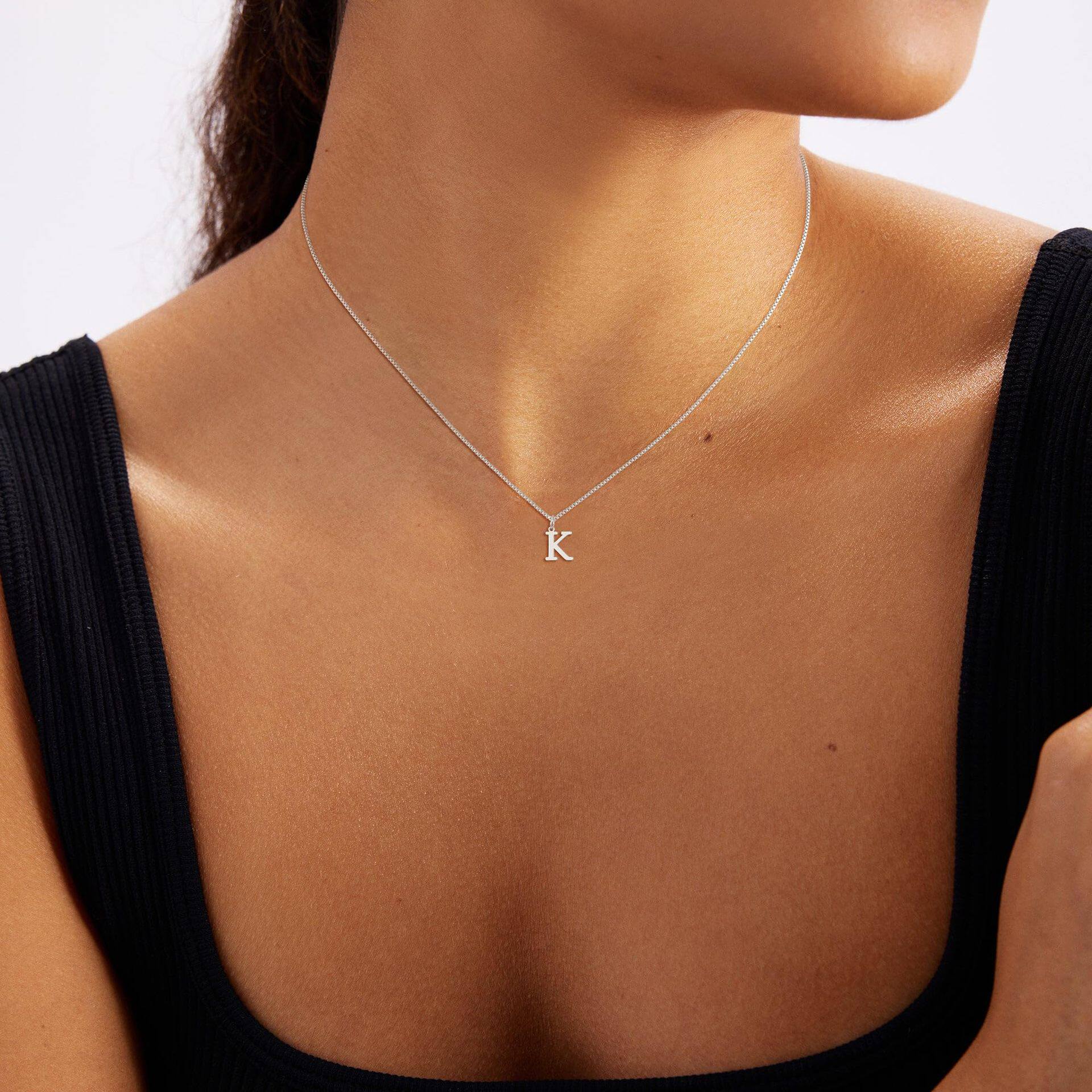 Cross-Border Hot-Selling A-Z Stainless Steel 26-Letter Alphabet Necklace for Women, New Style Box Clavicle Chain, Non-Fading, Stackable