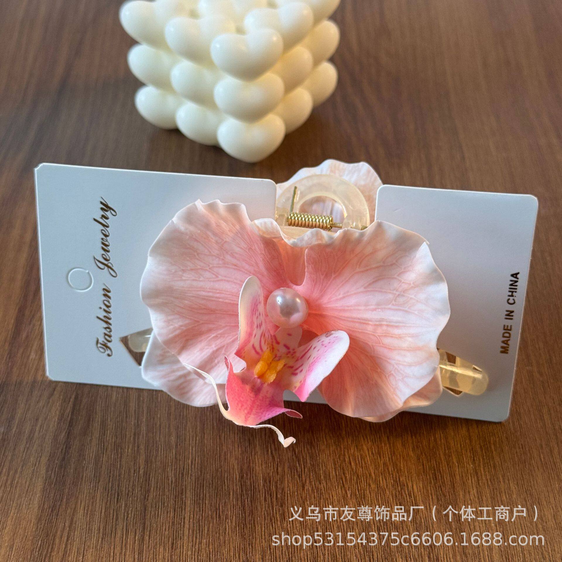 新款蝴蝶兰花朵发夹高颜值抓夹氛围感度假拍照鸭嘴夹发饰跨境头饰