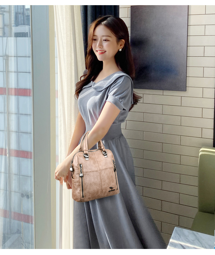 Ba lô nữ đa năng cỡ vừa, đeo vai và cầm tay, nhiều ngăn tiện dụng — Màu đen, Màu đỏ, Màu kaki, Màu tím