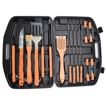 Amazon's Best-selling Factory Spot Barbecue Tool Set BBQ Set Plastic Box Wooden Handle Eighteen-piece Set