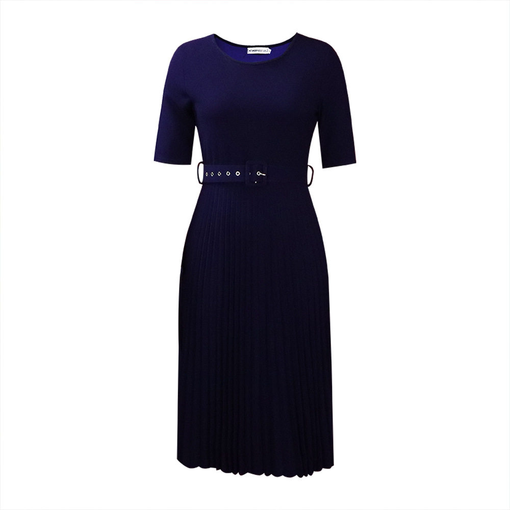 Pleated Midi Dress Round Neck Plus Size Elegant Design Perfect for Casual or Formal Occasions Wholesale Available