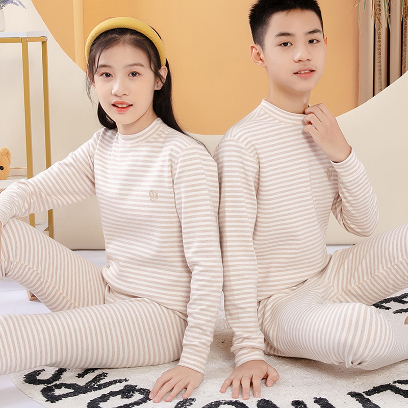 半领中大童保暖内衣套装女青少年舒绒秋衣秋裤初中学生打底衫 - 图0