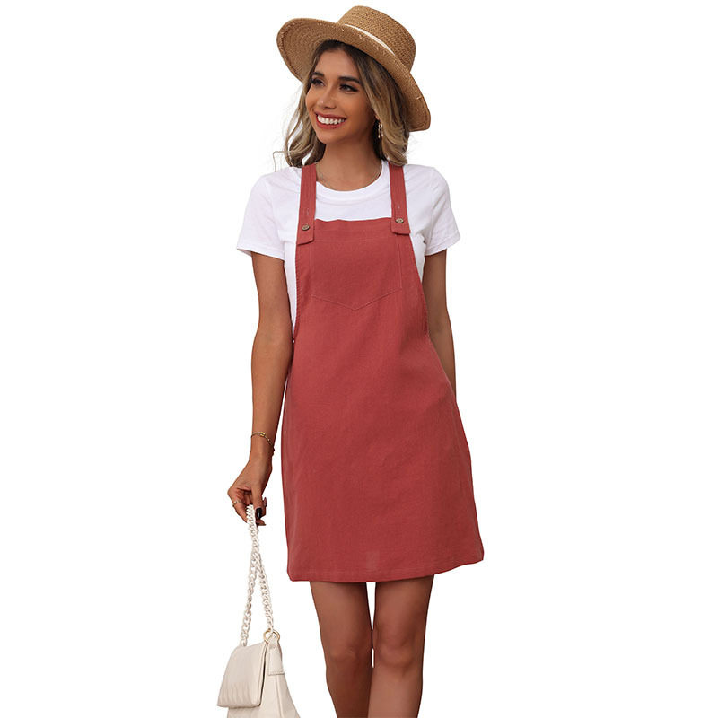 Summer Womens Fashion Red Loose Fit Mini Dress with Straps Trendy Style for Casual Outings Wholesale Available
