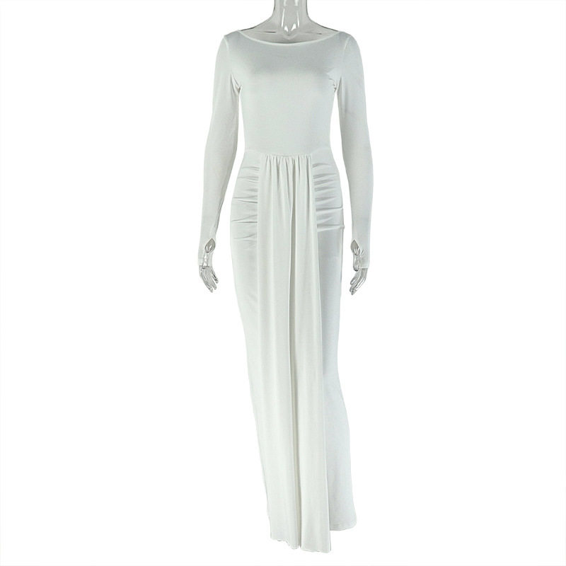 Elegant Womens Bodycon Dress Backless Long Sleeve Round Neck Versatile Style Perfect for Home or Casual Outings