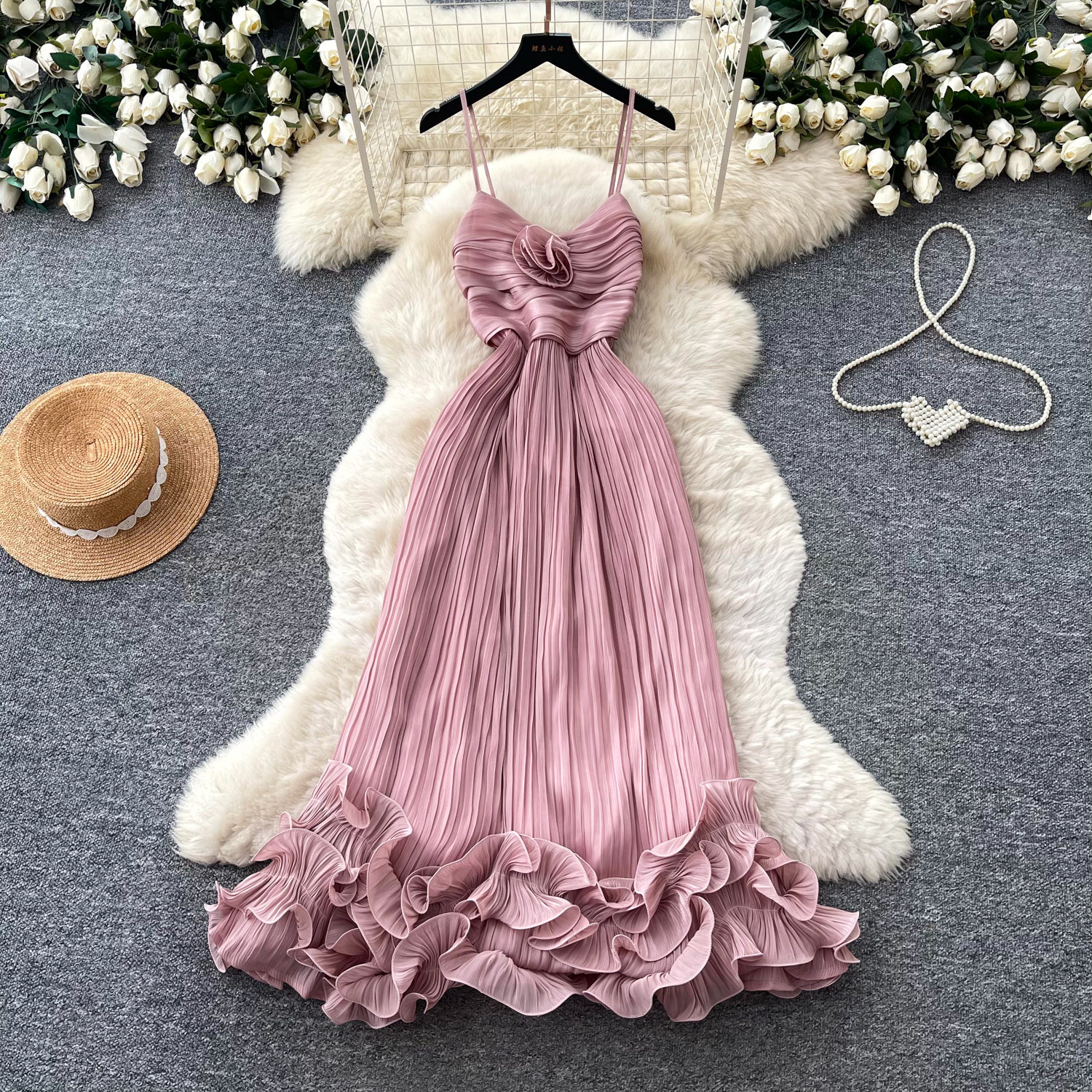 French Style Sweet Ruffled Hem A Line Dress for Women High Waist Sleeveless Summer Fashion Perfect for Vacations