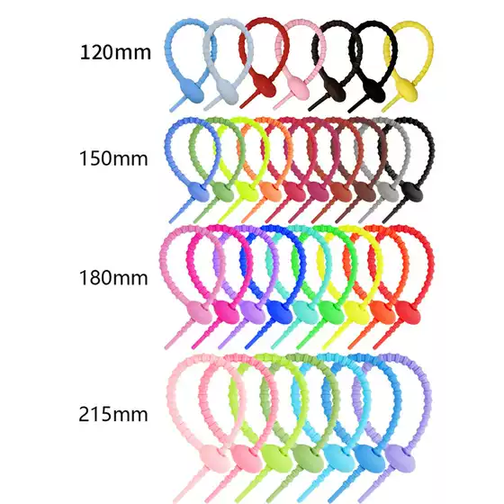 120mm Colorful Silicone Cable Ties, Clothing Tag Lanyards, Packaging Cable Straps, Data Cable Organizers, Winding Straps