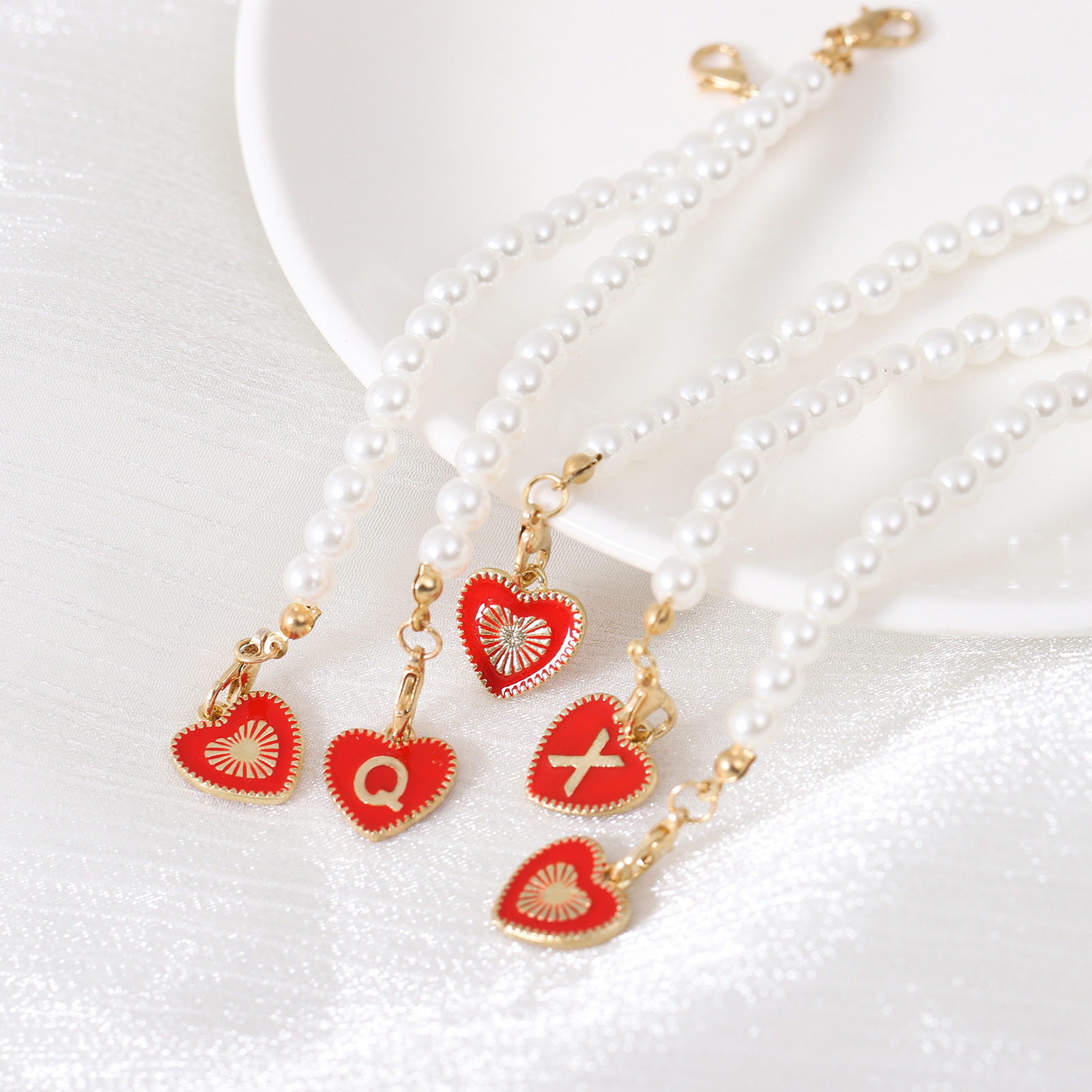 Cross-border keychain si tamli Cup accessories Pearl Chain love chain with lobster buckle hanging 26 English letters