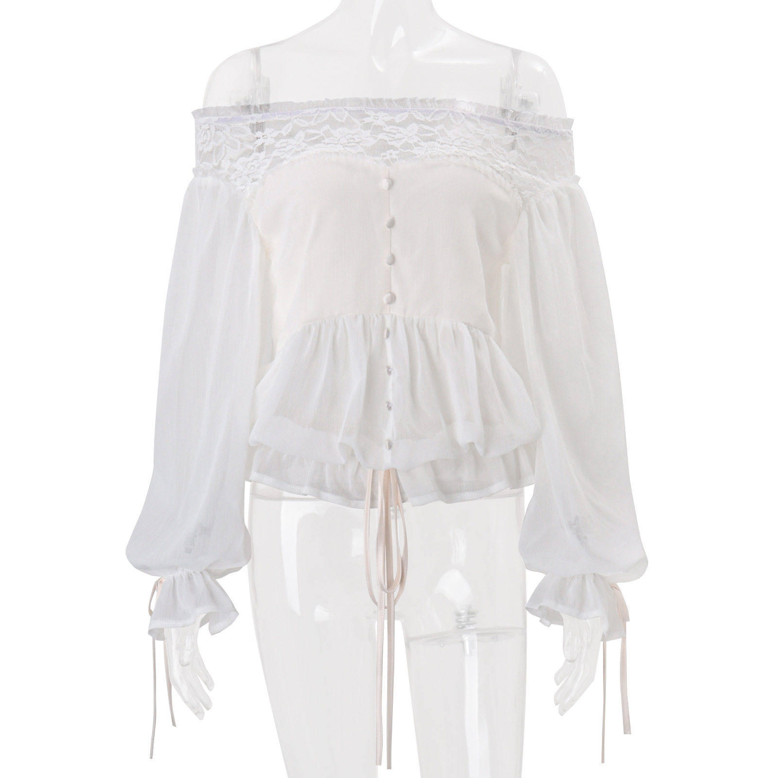 Womens Summer Blouse Stylish Off Shoulder Design Lantern Sleeves Pleated Waist Fashionable for Casual Outings