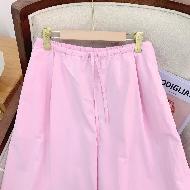 Quần dài nữ ống suông nhẹ dây rút lưng thun dáng dài — Cao cấp màu đen cổ điển, Màu hồng thời trang Budapest, Màu trắng cổ điển cao cấp (vải lụa cotton chống thấm)