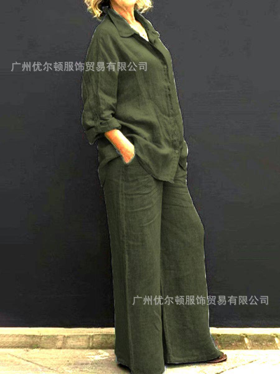 外贸新款女士衬衫套装2024年休闲都市独立时尚女装速卖通亚马逊