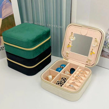 Portable mirror jewelry box storage high-grade flannel Jewelry necklace ring earrings jewelry hot sale storage box