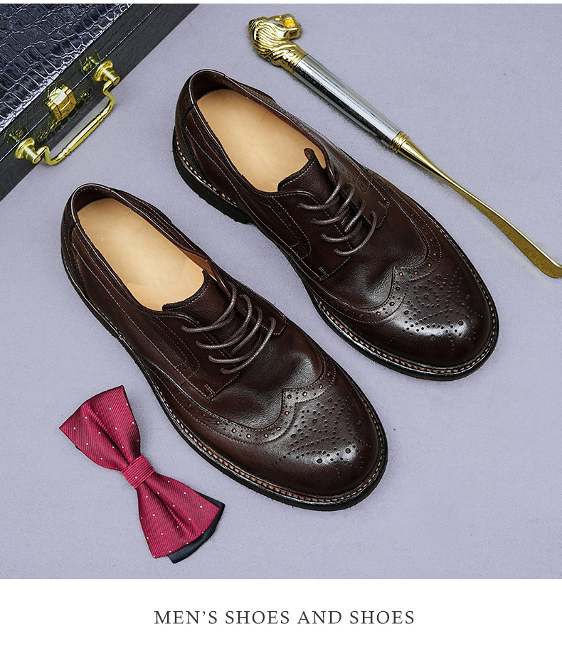 Giày Derby nam da bò thật đế da thủ công Goodyear mũi tròn — Màu đen, Màu cà phê