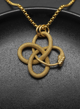 跨境吊坠项链钛钢衔尾蛇男饰品