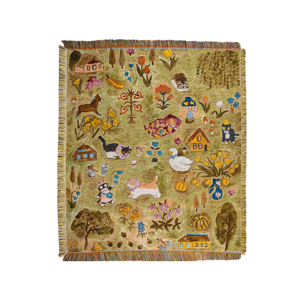 Cotton Jacquard Thread Blanket Pastoral Style Background Decorative Tapestry Nap Blanket Office Air Conditioning Blanket Multi-Functional Blanket