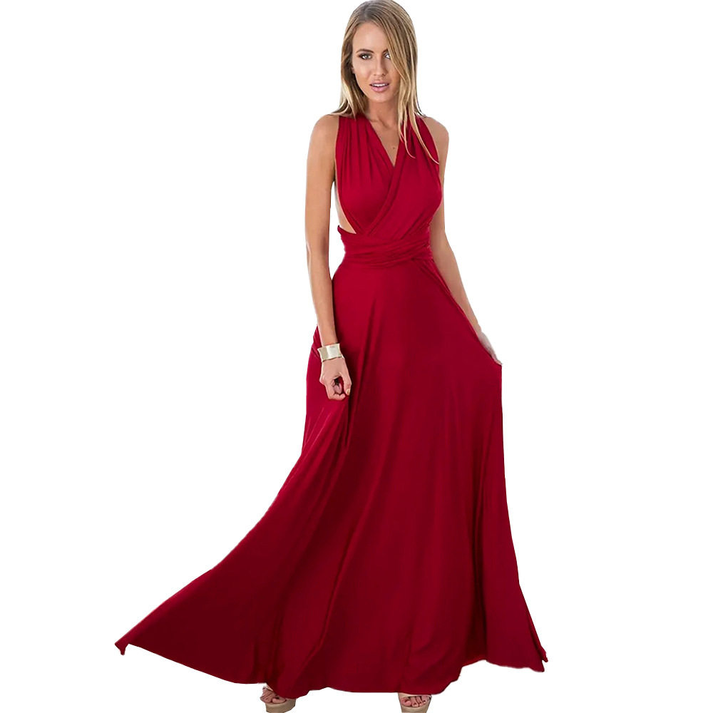 Summer Maxi Dress Versatile Tie Styles Halter Neck Red Color Perfect for Beach Parties or Casual Outings Wholesale