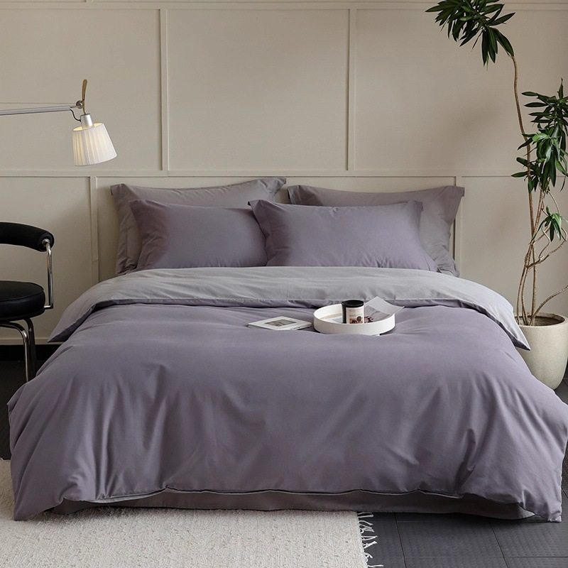Casual Style 100S High Count Pure Cotton Brushed Four-Piece Set Pure Color Soft Cotton Quilt Cover 1.95m Bedding