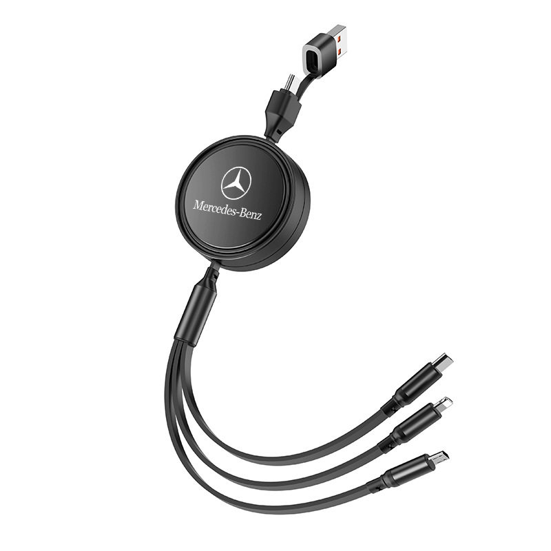 Car Charging Cable Super Fast Charging One to Three Apple/Huawei/Android Mobile Phone Retractable Fast Charging Data Cable