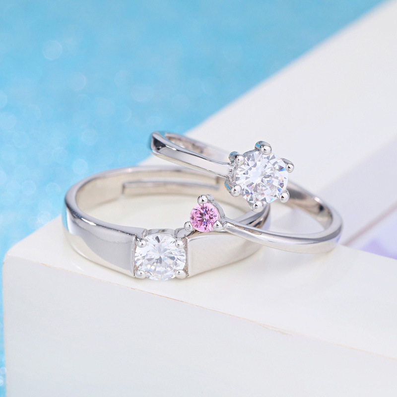 唯华 韩版时尚复古欧美情侣戒指 镀银戒指情人节男女情侣对戒开口