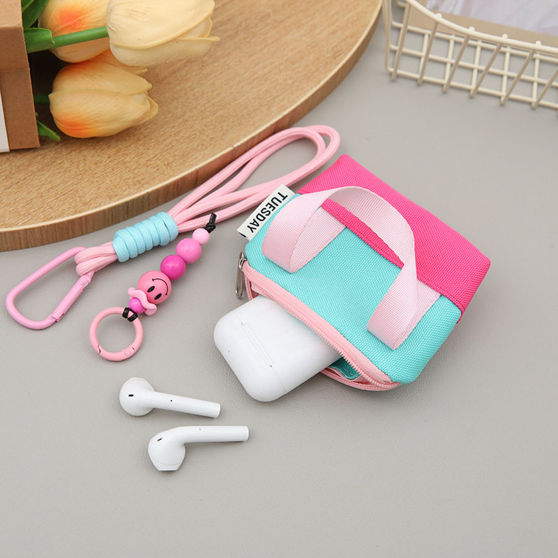 Dopamine Pink Mini Handbag Headphone Bag Storage Box Data Cable Protective Cover Organizer Bag Coin Card Holder Trendy