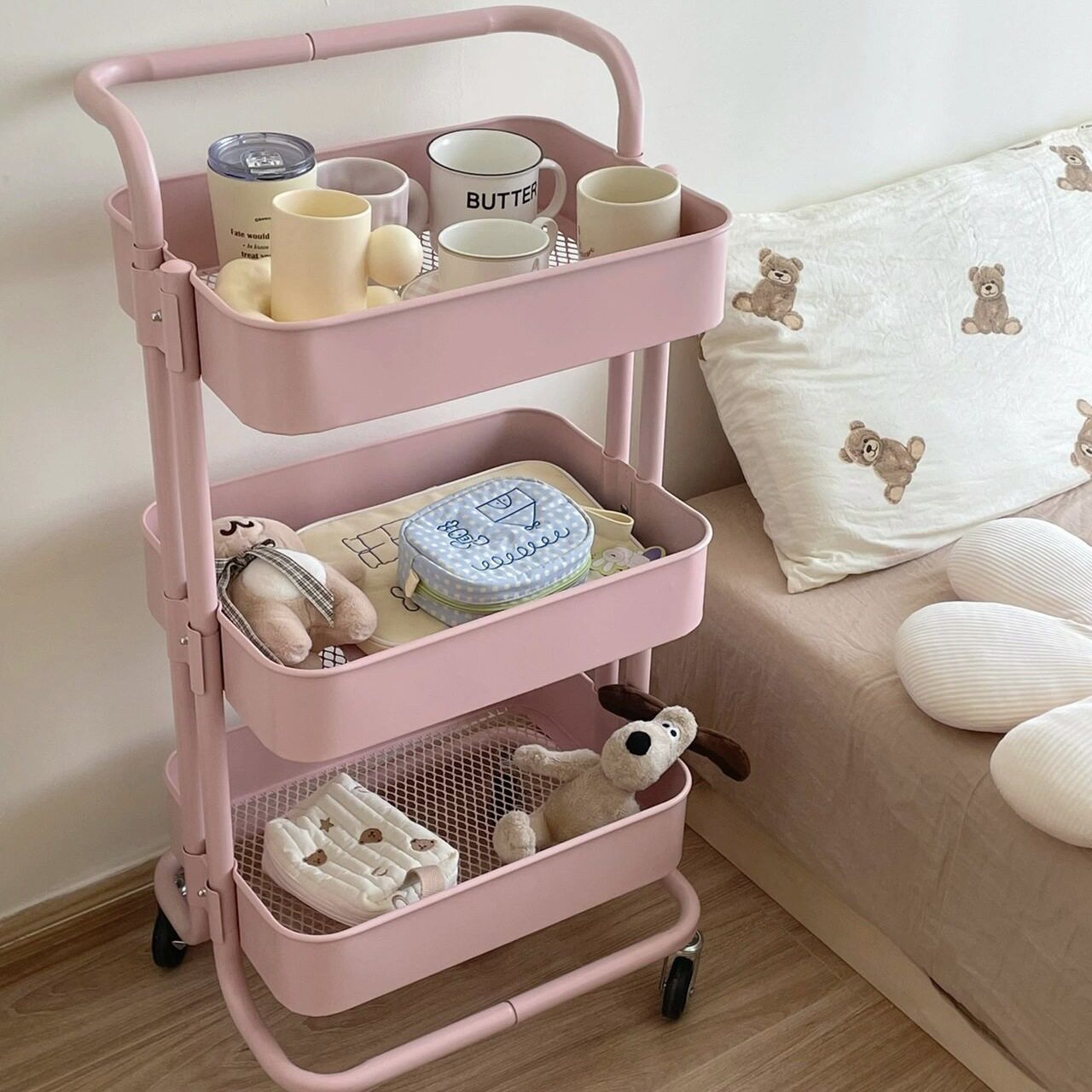 Internet-famous Small Cart Storage Rack Household Pulley Kitchen Storage Rack Snacks Living Room Storage Rack Bathroom Bookshelf