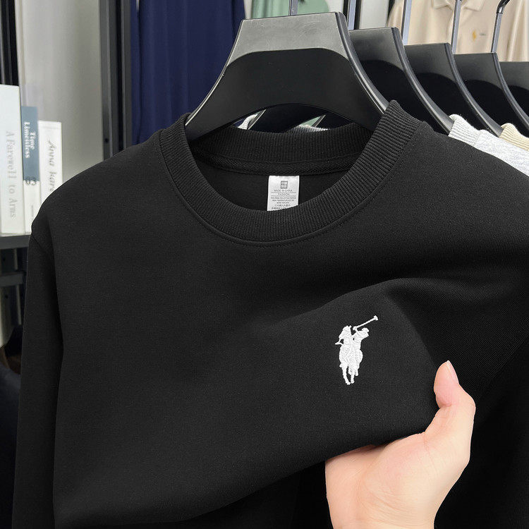 跨境重磅380克刺绣男士卫衣2026春季新款圆领休闲打底长袖卫衣男