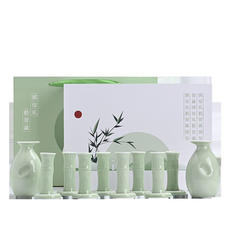 Blue and White Porcelain Wine Set Xinghua Village Bamboo Small Wine Glass Set Blue and White Porcelain Wine Set Gift