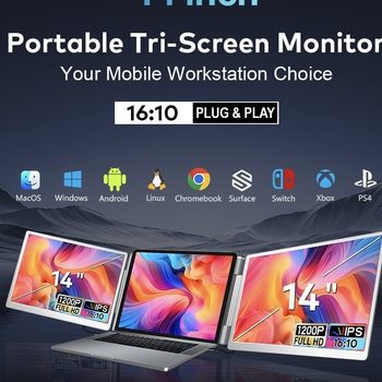 Cross-Border Notebook Extended Screen Portable Monitor Computer Split Screen Three-Screen Secondary Screen Dual-Screen Folding Multi-Screen