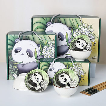 Panda Ceramic Bowl and Chopsticks Set Popular Cartoon Tableware Wedding Banquet Souvenirs New Store Opening Company Event Gifts