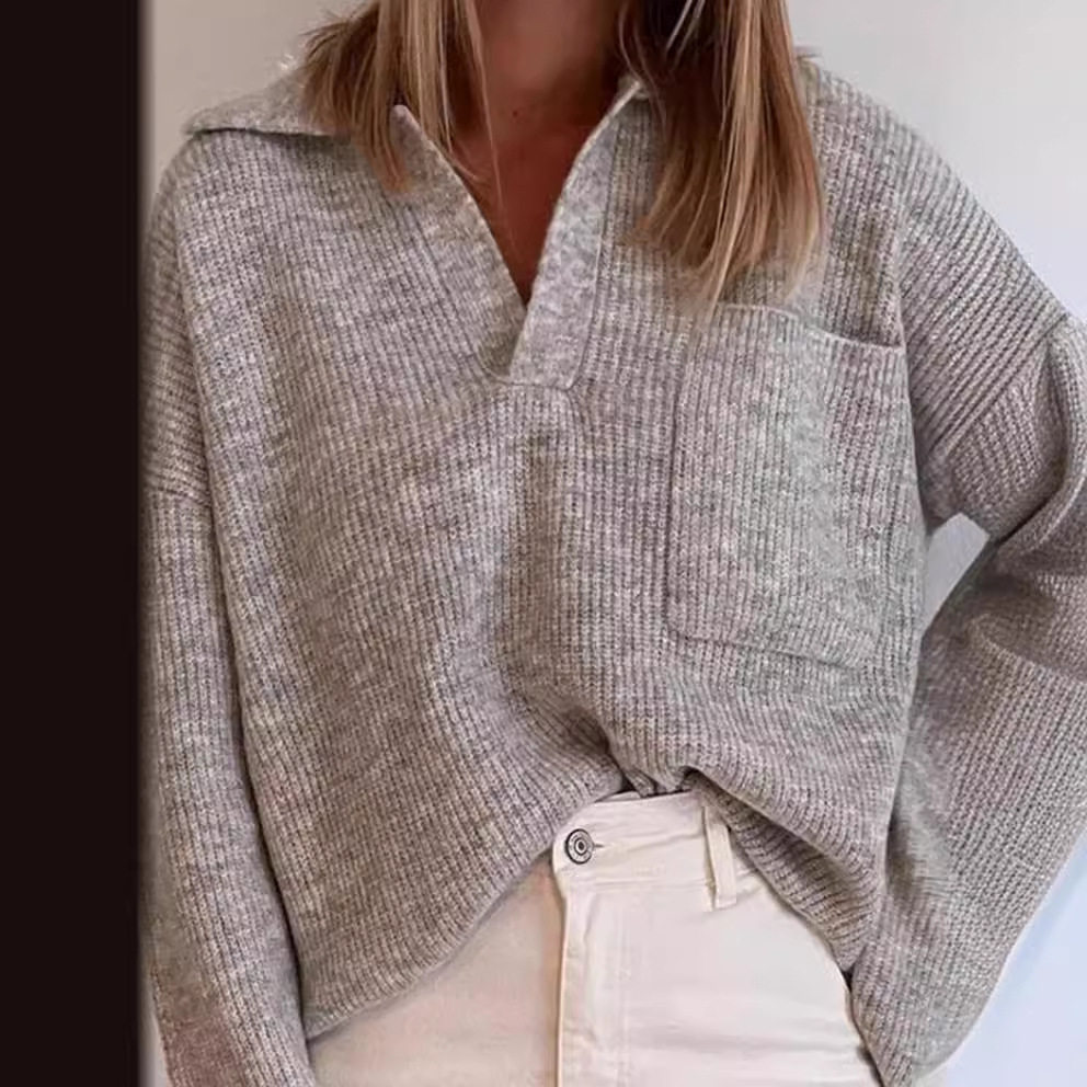 Casual Loose Fit Solid Color Sweater with Pockets Womens Knitwear for Everyday Wear Ready to Ship