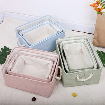 Household Japanese-style Cotton and Linen Fabric Storage Basket Frame Washable Underwear Toy Storage Basket Sundries Cosmetic Storage Basket