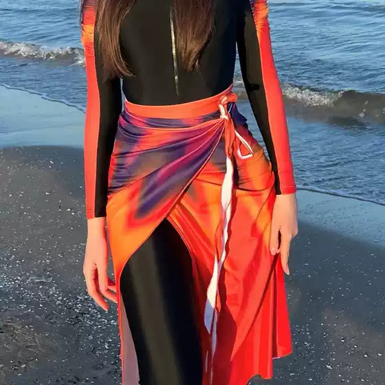 Conservative Middle Eastern Solid Color Long-Sleeved Long-Pants Sun-Protective Beach Swimwear Set in Various Styles, European and American Cross-Border